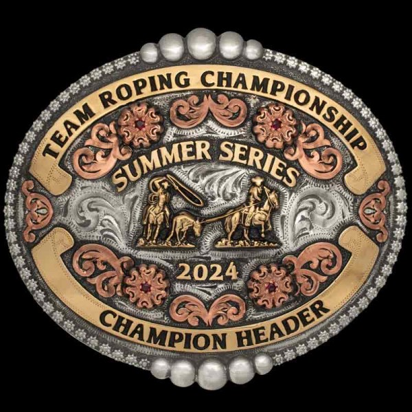 The traditional style of the Davie Custom Belt Buckle will pull together any western outfit. Features an oval shape with copper scrollwork and bronze lettering. Personalize it now!